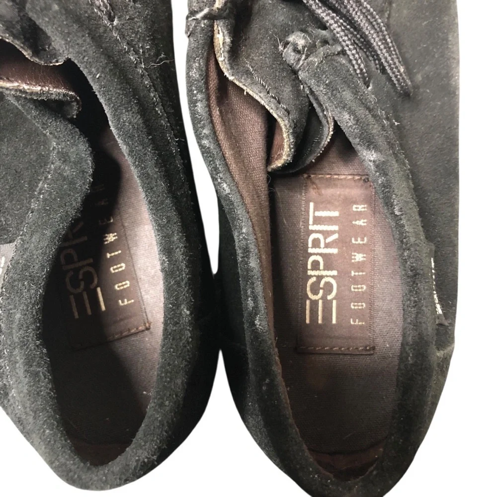 Vtg 90's Y2K Esprit Suede Loafer Black Platform Square Toe Sz 6.5 Retro Grunge